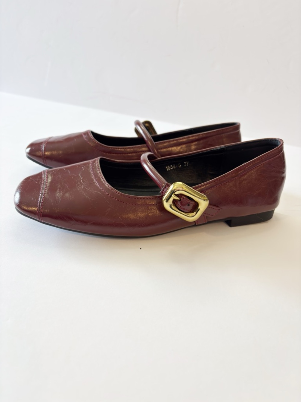 Chuhuan Mary Jane Flats Burgundy Square Toe Strap Buckle Size 37 - Picture 10 of 13